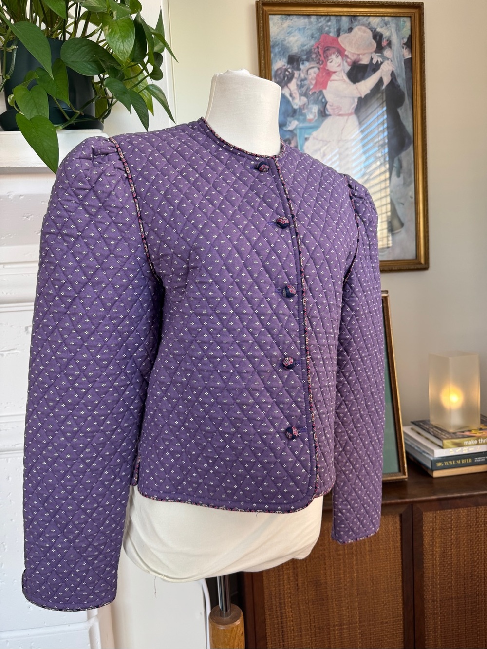 Vintage Vera Bradley Quilted Purple Button-Front Puff Sleeve Jacket